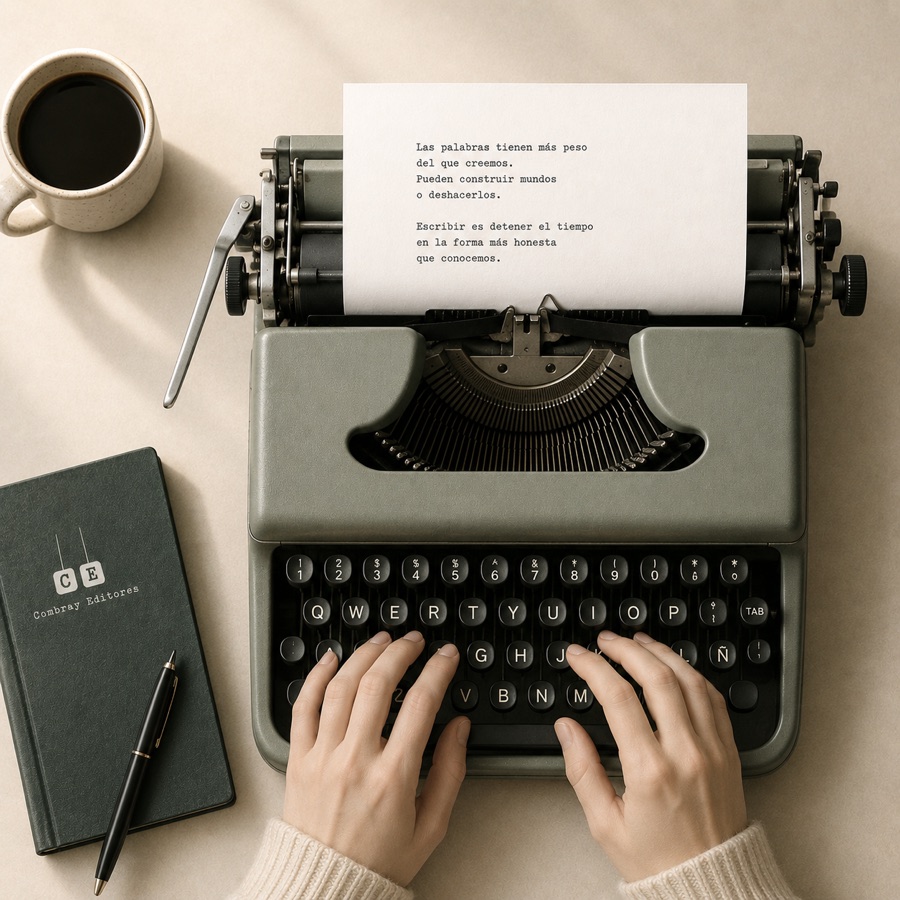 Ilustración de máquina de escribir para Combray Editores